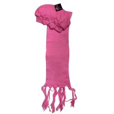 Imagem de Kit 02 Touca + Cachecol Infantil Lã Liso Kids Menina Moda - Kit Touca 