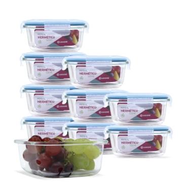 Imagem de KIT 10 Potes de Vidro Quadrado com Tampa Hermética 520ml Cor:Azul (QH)