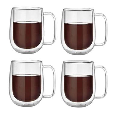 Imagem de Kit 4X Caneca Vidro Duplo Xícara Parede Dupla Café Chá 260Ml - Wincy