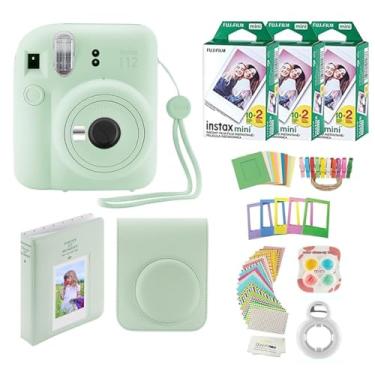 Imagem de Câmera instantânea Fujifilm Instax Mini 12 + 60 papeis fotográficos + pacote de fotos de qualidade, capa, adesivos de decoração, molduras, álbum de fotos (verde-menta)