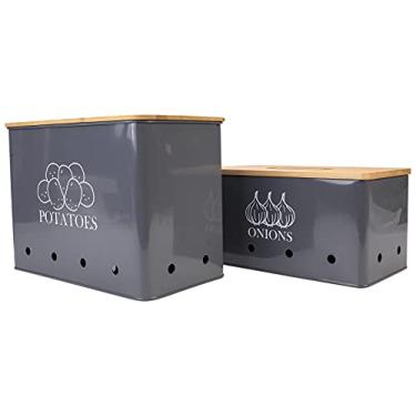 Imagem de Vasilhas de armazenamento de cozinha de cebola de batata, cesto de armazenamento para cozinha, conjunto de 2 unidades, batata, caixa de armazenamento de batata, armazenamento e longa vida útil com orifícios de armazenamento de lata aerada - cinza