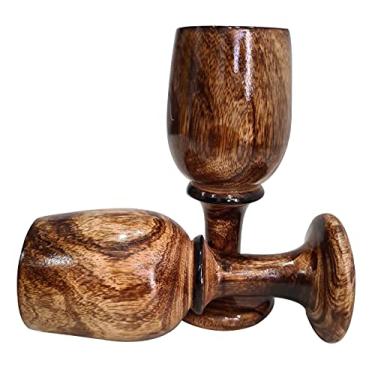 Imagem de Conjunto de 2 copos rústicos de cálice de 2 copos de cálice rústicos feitos à mão para bebidas de vinho hidromel vintage de madeira