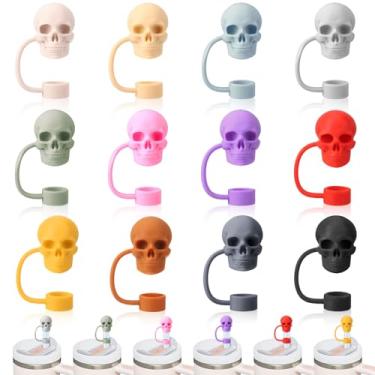 Imagem de XLSXEXCL 12 tampas de cobertura de canudo de caveira compatíveis com Stanley Cup, tampas de palha reutilizáveis de silicone fofas compatíveis com acessórios Stanley Cup de 10 mm