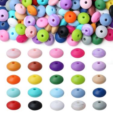 Imagem de LAIDANLA 150 peças de contas de lentilha de silicone de cores mistas, contas de silicone de 12 mm, contas de abaco de silicone a granel para chaveiro, pulseira, colar, artesanato, caneta, fazendo