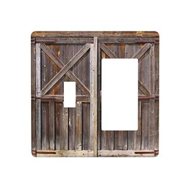 Imagem de Combinação de porta de celeiro marrom, 1 interruptor, 1 placa de interruptor basculante, 2 capas de interruptor de luz, placas de parede decorativas de casa de fazenda de madeira rústica ocidental,