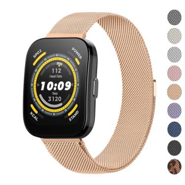 Imagem de AK Pulseira de metal para Amazfit Bip 5, GTR 4/3 Pro/3/2e/2/47 mm - pulseira magnética de malha de aço inoxidável de 22 mm (ouro rosa)