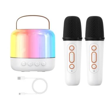 Imagem de Alto-falante com microfone, Alto-falante portátil com microfone | Pequena máquina de karaokê sem fio com 2 microfones | Leitor de música com design de luz LED, caixa de som de máquina de cantar para a