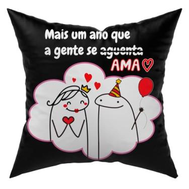 Imagem de Almofada Avulsa Cheia Flork Meme Humor com Frases e Figuras 45cm x 45cm com Refil - Presente Lembrança Casal Namorados Amizade (Mais um Ano)