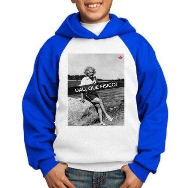 Imagem de Moletom Infantil Uau, que físico - Foca na Moda, Branco, Azul, 6