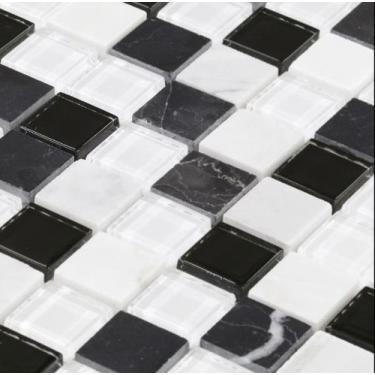 Imagem de Pastilha de vidro com pedra MT708 MATISSE PRETO BRANCO 29x29cm - GLASS