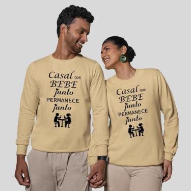 Imagem de Kit 2 Blusas Frio Moletom Careca Sem Capuz Casal Namorados Frase Junto
