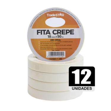 Imagem de Fita Adesiva Crepe Papel 18mm X 50m C/12 Rolos 18x50 - Tradestar