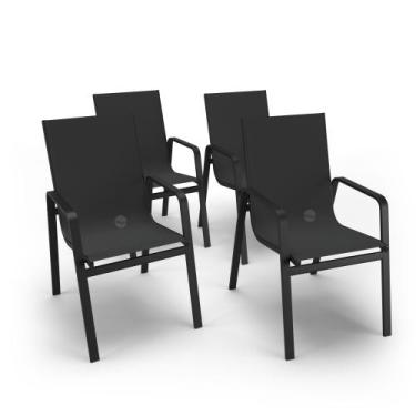 Imagem de Kit 4 Cadeiras Miami Gourmet Alumínio Preto Tela Preto - Aluv Móveis