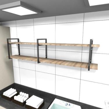 Imagem de Prateleira industrial lavanderia aço cor preto 180x30x40cm amadeirado 