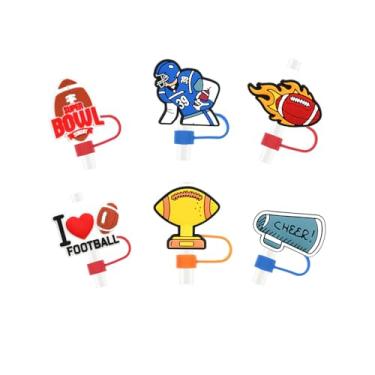 Imagem de IDM – Pacote com 6 pingentes de balões de futebol americano capa de canudos para Stanley 1,134 g Adventure Tumbler, capa de canudo para acessórios Stanley Cup, 5 peças de tampa de canudos para Stanley