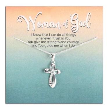 Imagem de Dicksons - Mulher de Deus - Cruz de Fita CZ Centro de Pedra - Colar Feminino de Aço Inoxidável Banhado a Prata 45,7 cm, 18 Inch, Aço inoxidável, Zircônia cúbica