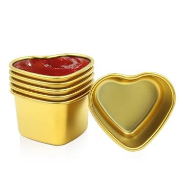 Imagem de ORNAROVI 6 peças de copos de molho de aço inoxidável, prato de molho de soja em forma de coração de 51 g, mini tigelas de molho de ramequins, tigelas pequenas de preparação douradas para cozinhar