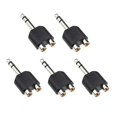 Imagem de SING F LTD 5 peças 6,35 mm plugue macho estéreo 1/4 polegada para conector de tomada fêmea RCA duplo conversores de áudio adaptadores divisor Y