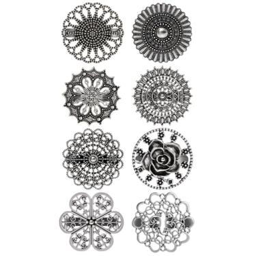 Imagem de Ofeiyaa 8 peças cardigã suéter camisa clipes de colarinho retrô celta flor xaile casaco capa capa vestido fecho apertado broches vintage conjunto de clipes para mulheres prata, Metal, Sem Pedra