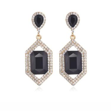 Imagem de Met-edianger Brincos de strass preto vintage geométricos retrô brincos de cristal pendentes para mulheres, Zinco Aço inoxidável, Strass