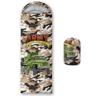 Imagem de AILONEN Saco de dormir de caminhão – 3 estações, clima quente e frio, leve, impermeável, verde camuflado militar para meninos, meninas, crianças, adultos, viagens, atividades ao ar livre