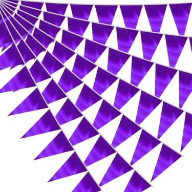 Imagem de Bandeira de flâmula triangular roxa de 40 m / 40 m, guirlanda de tecido metálico para Natal, formatura, casamento, noivado, aniversário, despedida de solteira, chá de noiva, dia dos namorados, artigos