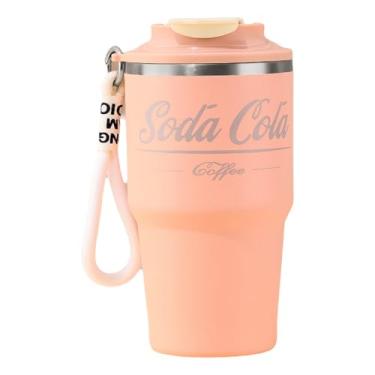 Imagem de Copo de viagem isolado a vácuo de aço inoxidável, caneca térmica de boca larga de 510 g com base antiderrapante e tampa à prova de vazamento para café, chá e mais (rosa)