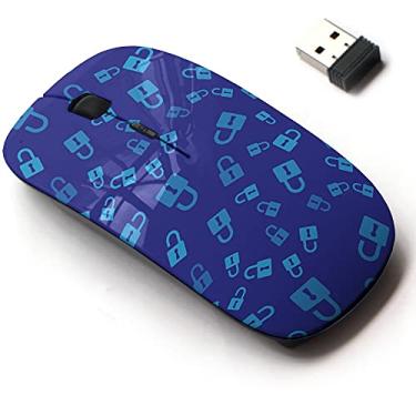 Imagem de Mouse sem fio de 2,4 G com design de padrão fofo para todos os laptops e desktops com nano receptor - ícone de cadeado aberto azul isolado