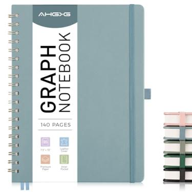 Imagem de AHGXG Caderno de papel milimetrado – Caderno espiral de couro de capa dura 140 páginas, caderno de grade grande B5 19,3 cm x 25,4 cm, papel grosso de 100 g/m², para escrita, matemática, engenharia