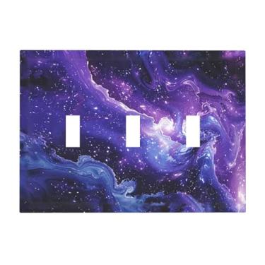 Imagem de Algranben Galaxy Space 3 Gang Capa de interruptor de luz tripla decorativa placa de parede placa de tomada elétrica placa frontal faplate para banheiro, cozinha, quarto, tamanho médio 16,7 x 4,8