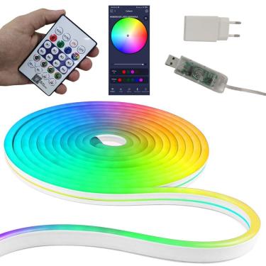 Imagem de Fita Led Neon Aplicativo Celular RGB 5 Metros Iluminaçao Decoraçao Ip65 Sala Quarto Mesa Gamer