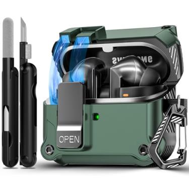 Imagem de Capa de bloqueio seguro para Samsung Galaxy Buds3 FE (2025)/Buds3 Pro e Galaxy Buds 3 (2024), capa rígida à prova de choque com kit de limpeza e chaveiro | Abertura automática | LED visível |