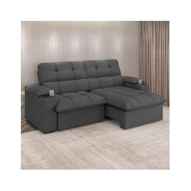 Imagem de Sofá 4 Lugares Luizzi Liverpool Slim com Assento Retrátil e Reclinável, Revestido em Suede - 240cm de Largura