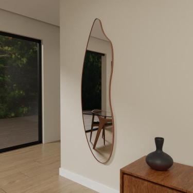 Imagem de Espelho Orgânico 115cm x 40cm E22 Moldura Couro Caramelo Luxo Quarto D