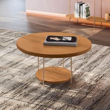 Imagem de Mesa de Centro Redonda MDF Pés Metálicos Sky Cinamomo - HB Móveis, Cin