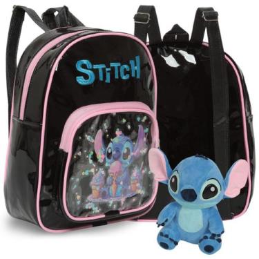 Imagem de Kit Mochila Stitch Costas Reforçada + Ursinho de Pelúcia - Plike