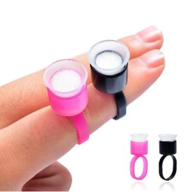 Imagem de HOTWE Anéis de copo de tinta, tampas de anel de pigmento com esponja para maquiagem semipermanente de microblading, suporte de copos de plástico com cola de tinta para cílios delineador de