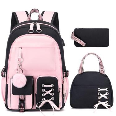 Imagem de Mochila Infantil ACESAK Rosa com Lancheira e Estojo de Lápis