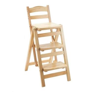 Imagem de Escada dobrável de madeira dobrável para biblioteca, cadeira de balcão, cadeira de bar, banqueta multifuncional leve e portátil 2 em 1, banco de 3 degraus, escadas de dupla finalidade, suporte de