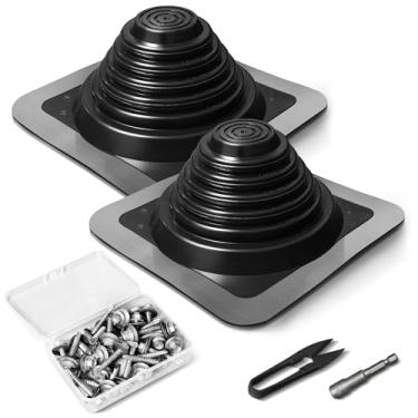 Imagem de Kit de botas de telhado de metal piscando, kit de botas de telhado para casas serve para tubos de 0,6 cm a 14 cm, macacos de telhado flexíveis Epdm para telhados, parafusos de telhado, soquete