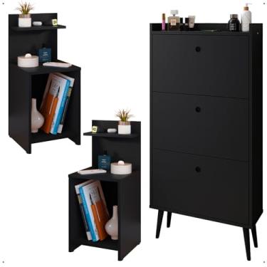 Imagem de Kit Quarto 2 Mesas Cabeceira Nicho Prateleira Sapateira Vertical Organizadora 18 Pares Calçados - Lojas RPM (Preto)