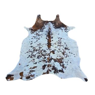 Imagem de Aunique Hides Tapete de couro de vaca tricolor 100% autêntico - tapete/tapete de pele de animal real para sala de estar, quarto, sala de jantar e mais - (1,8 m x 1,5-1,8 m)
