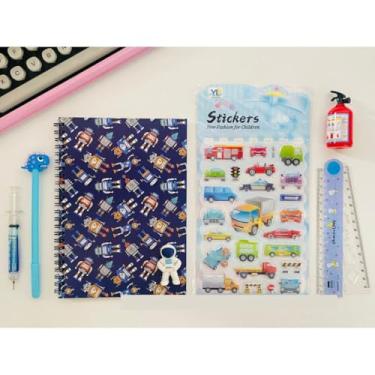 Imagem de Kit Escolar Meninos - Presente Caderno, Adesivo, Caneta, Régua, Apontador Lapiseira Decorada Menino Astronauta