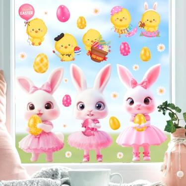 Imagem de KOKOLAP Adesivo de janela de Páscoa rosa coelho pintinho