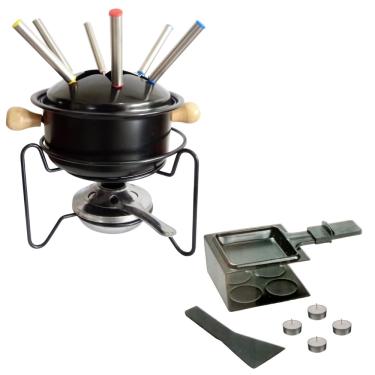 Imagem de Aparelho Para Fondue Esmaltado Preto + Jogo De Raclette 17 Peças