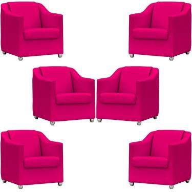 Imagem de Kit 6 Poltronas Mila Corino Pink Pé De Plástico Cromado - Pink, Corino