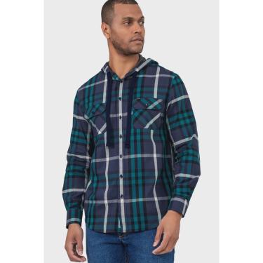 Imagem de Camisa Hangar 33 Flanela Xadrez Com Capuz Azul
