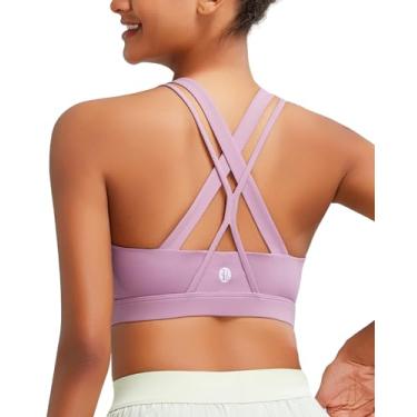 Imagem de RUNNING GIRL Sutiã esportivo feminino, suporte médio-alto cruzado nas costas com tiras acolchoadas para treino, 1-Taro Roxo, G
