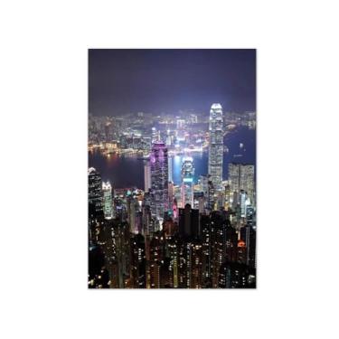 Imagem de Imagem arte parede paisagem cidade-Pôster tela e impressões-Pinturas paisagísticas decoração(vista noturna edifício) 50x70cm-19x27in Sem moldura