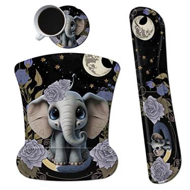 Imagem de Dikoer Mouse pad ergonômico com suporte de pulso, mouse pads de gel e teclado atualizado, conjunto de almofadas de descanso de pulso, base de poliuretano antiderrapante para escritório, jogos, computador, laptop, casa, elefante